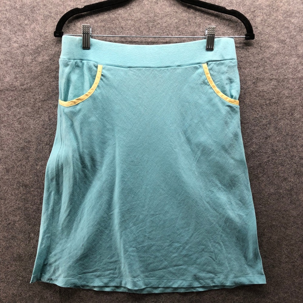 Vintage Y2K Martha B 100% Linen Skirt Size 4 Aqua Knee Length Pull On Low Rise